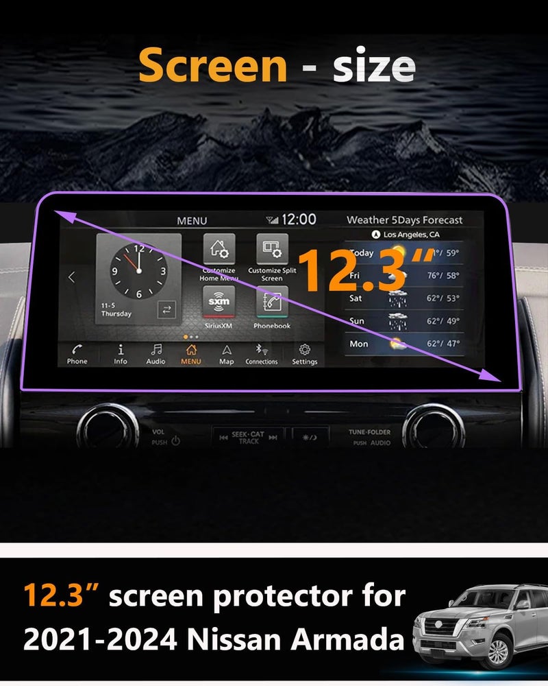 VIAROOM Screen Protector For Nissan Armada 2021-2024,Tempered Glass Protective Film For Armada 2024 2023 2022 2021 Accessories - 12.3 inch - Image 2